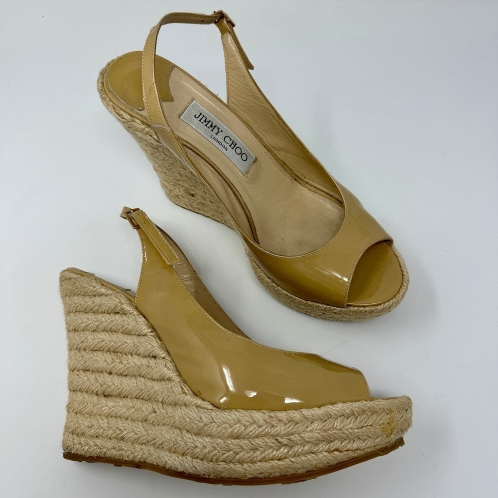 Jimmy Choo Nude Tan Espadrille Wedges